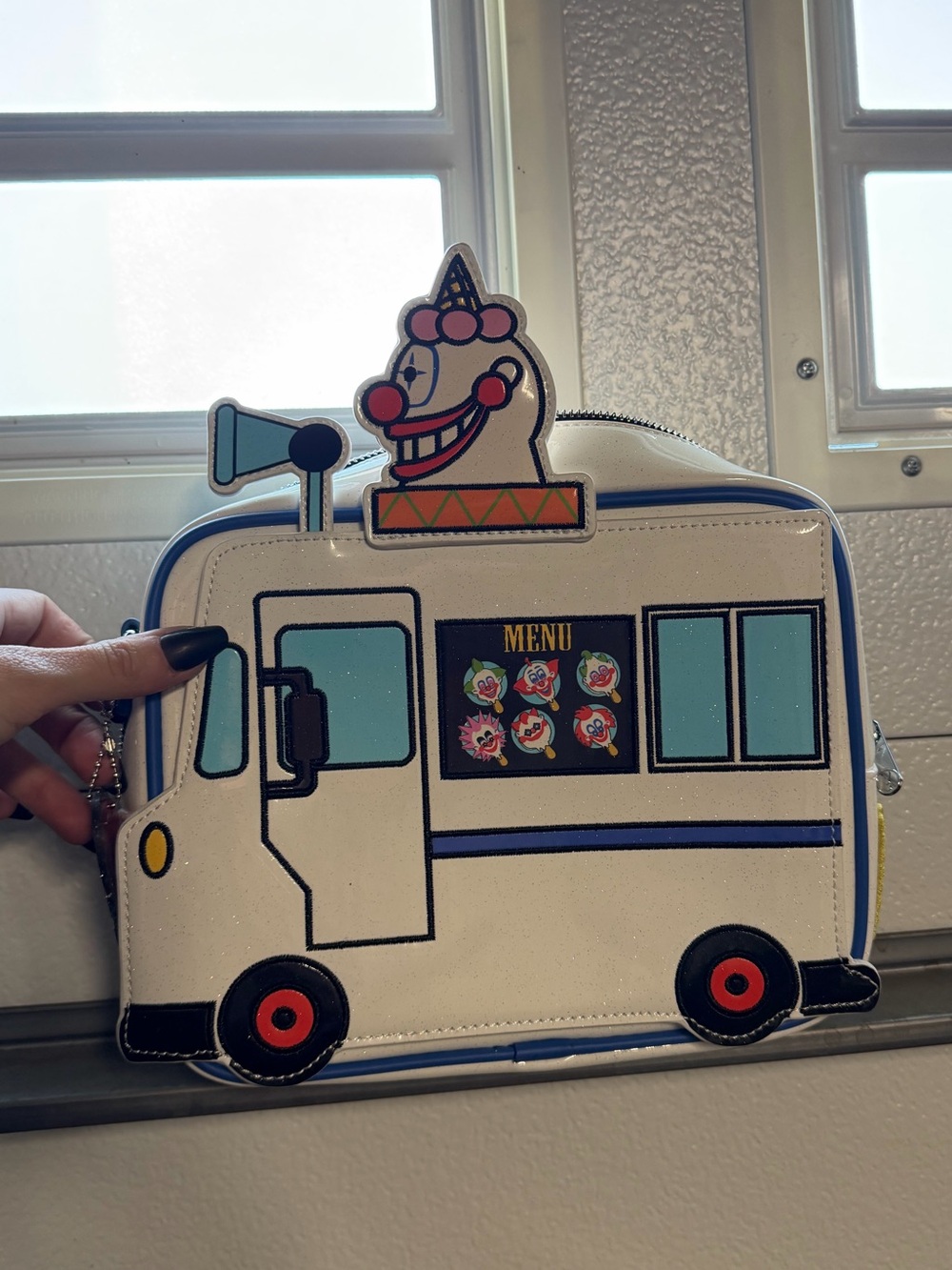 Killer Klowns Novelty Ice Cream Truck Crossbody Bag - White with Blue Accents